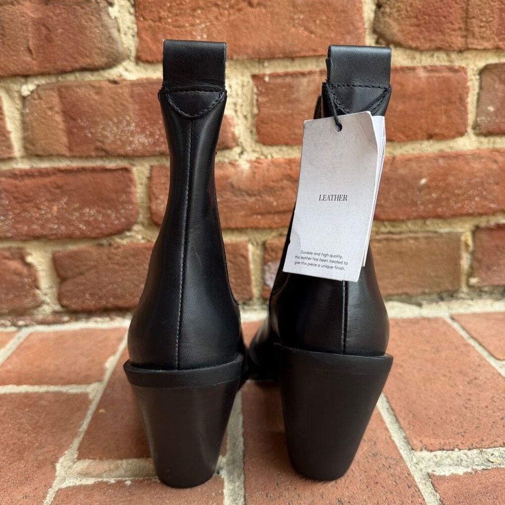 MANGO $150 MNG Leather Pointed Toe Ankle Boots black 37 US6.5-7 NEW - Picture 10 of 12